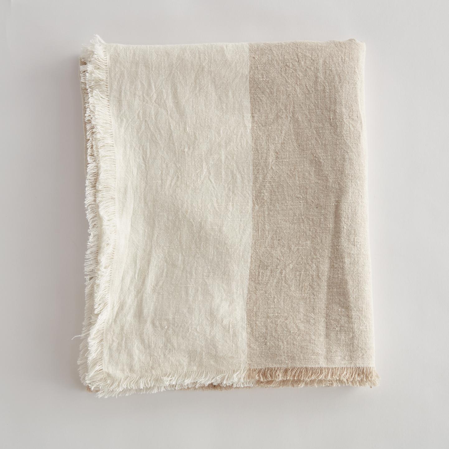 Natural & White Linen Throw Blanket