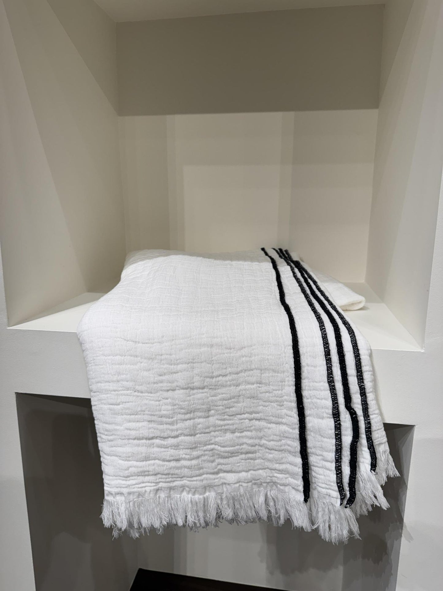 Contrast White Cotton Throw Blanket