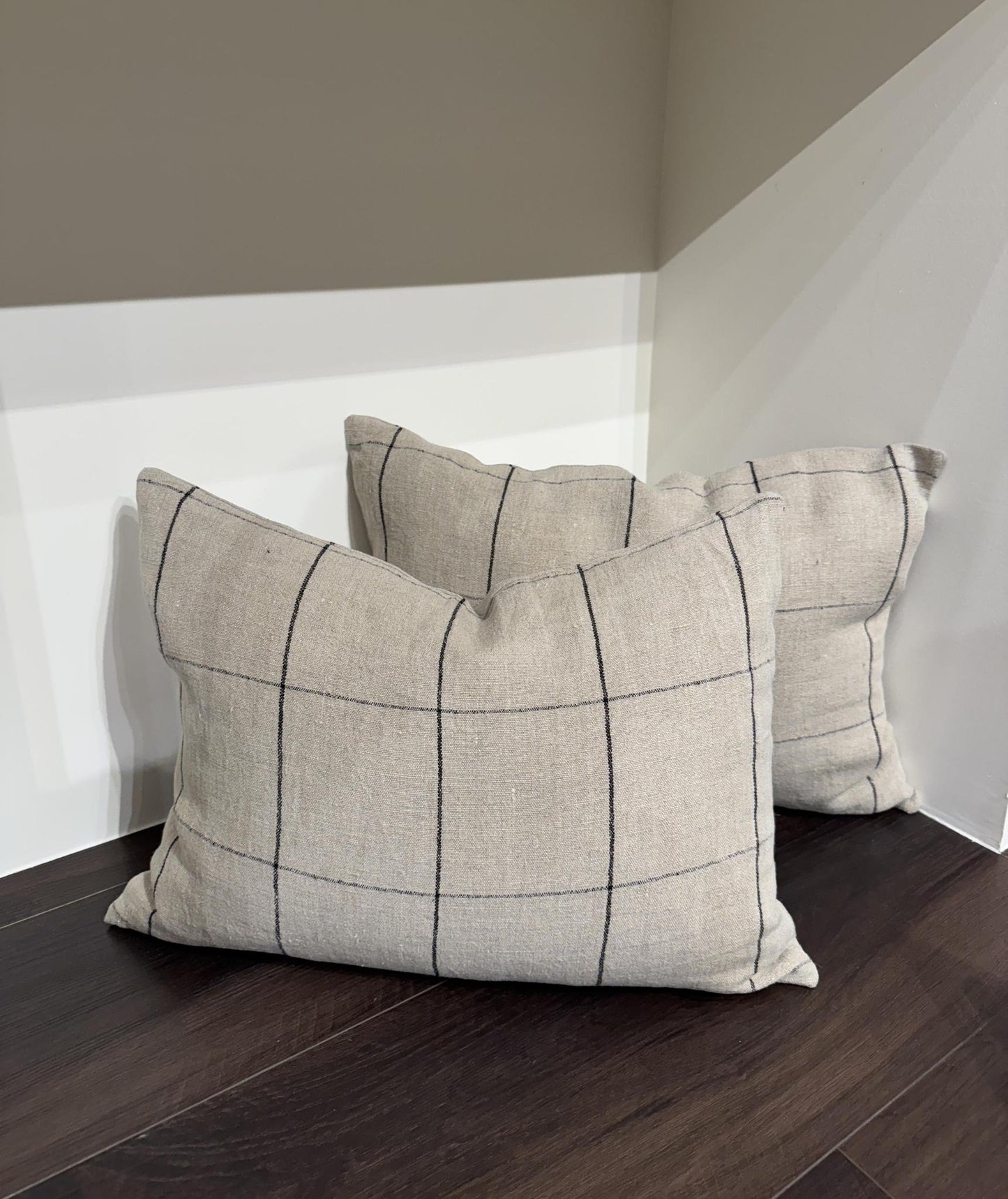 Grid Natural Linen Pillow 14" x 20"
