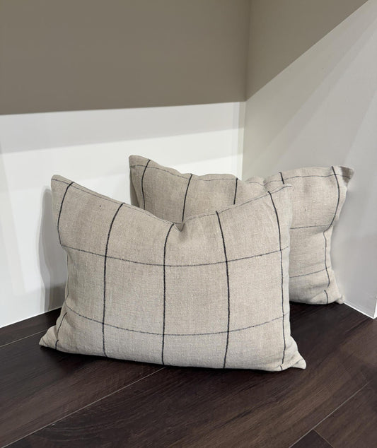 Grid Natural Linen Pillow 14" x 20"