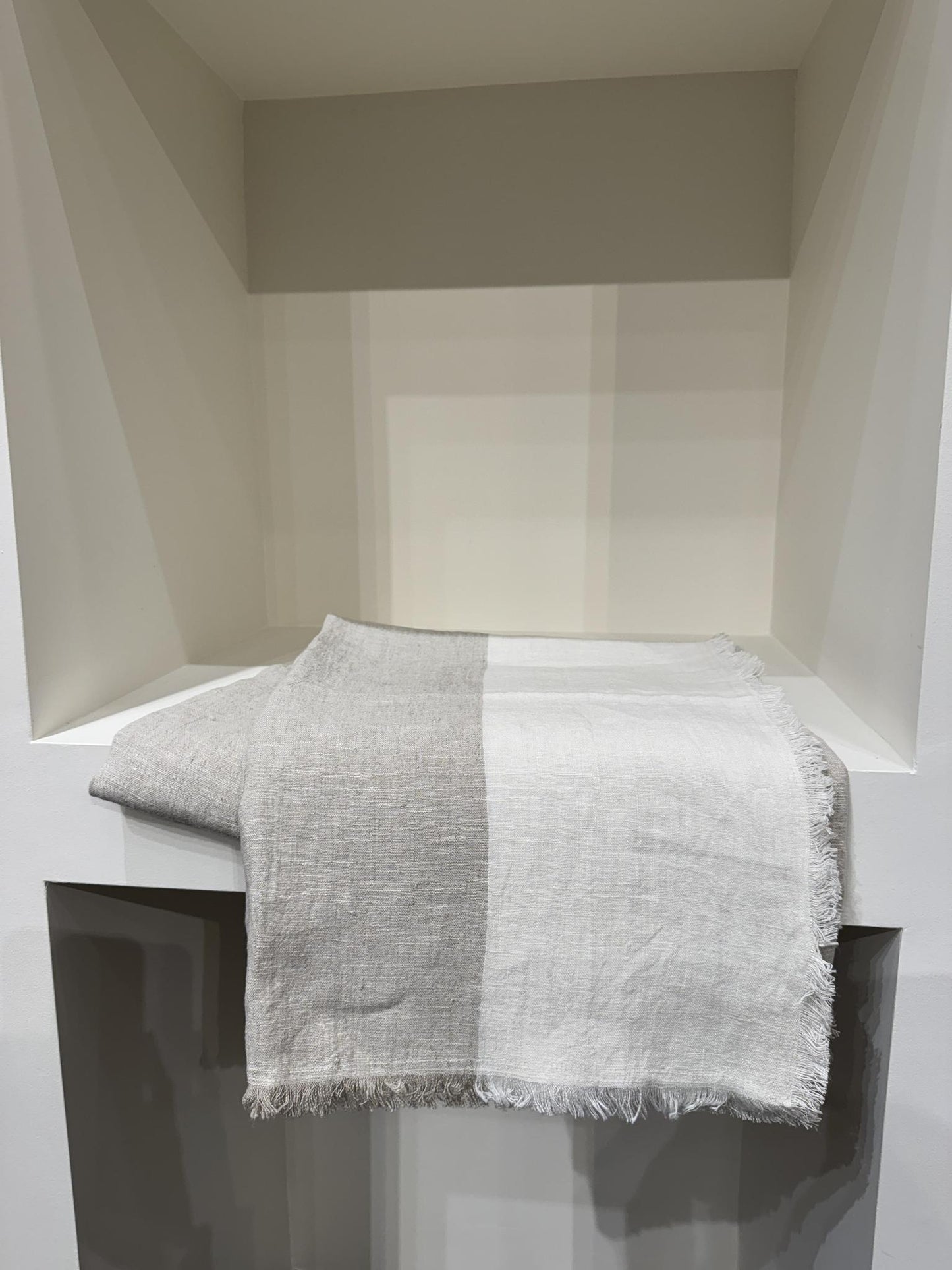 Natural & White Linen Throw Blanket