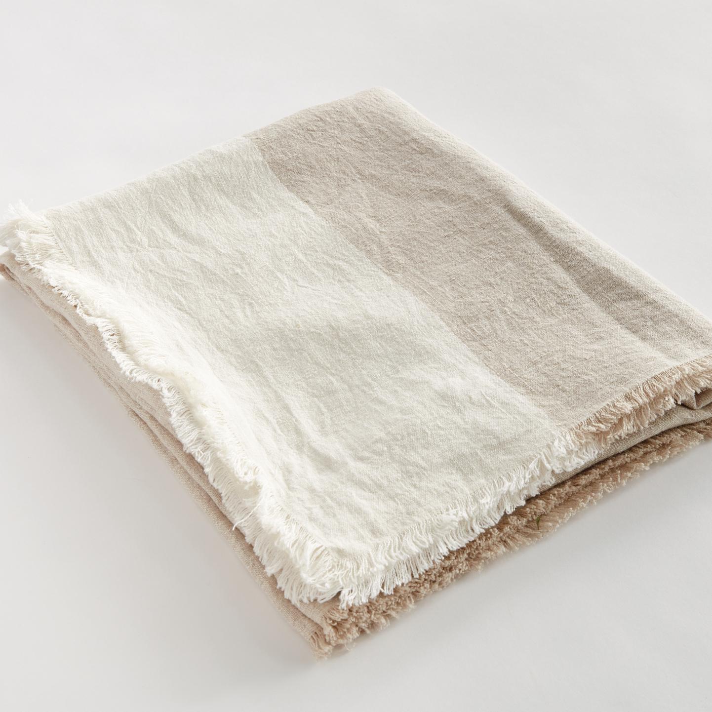 Natural & White Linen Throw Blanket