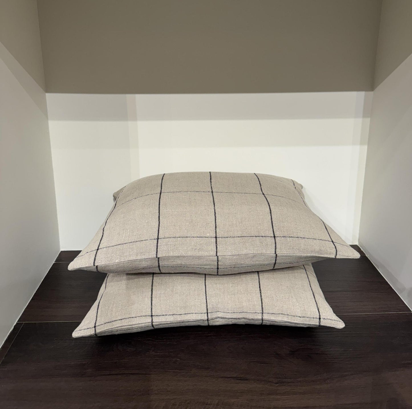 Grid Natural Linen Pillow 14" x 20"