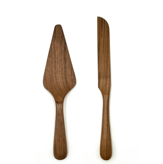 Walnut Wood Cake Server Set