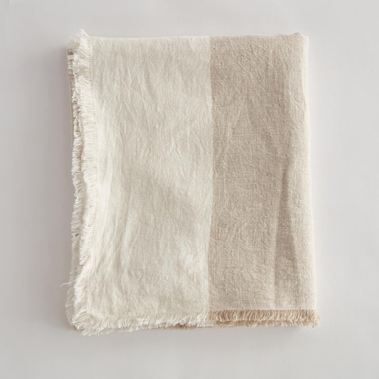 Natural & White Linen Throw Blanket