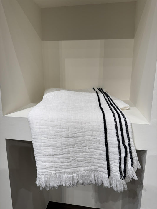 Contrast White Cotton Throw Blanket