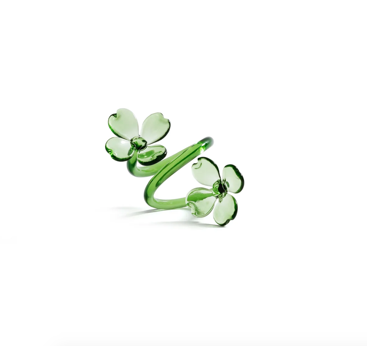 Glass Flower Napkin Ring Set - Green