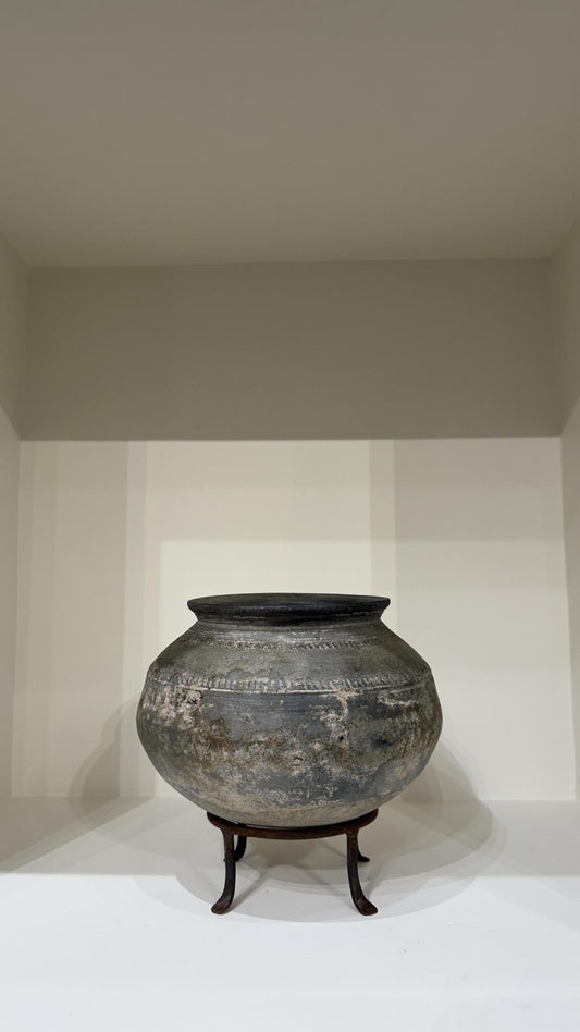 Light Grey Clay Vessel On Riser