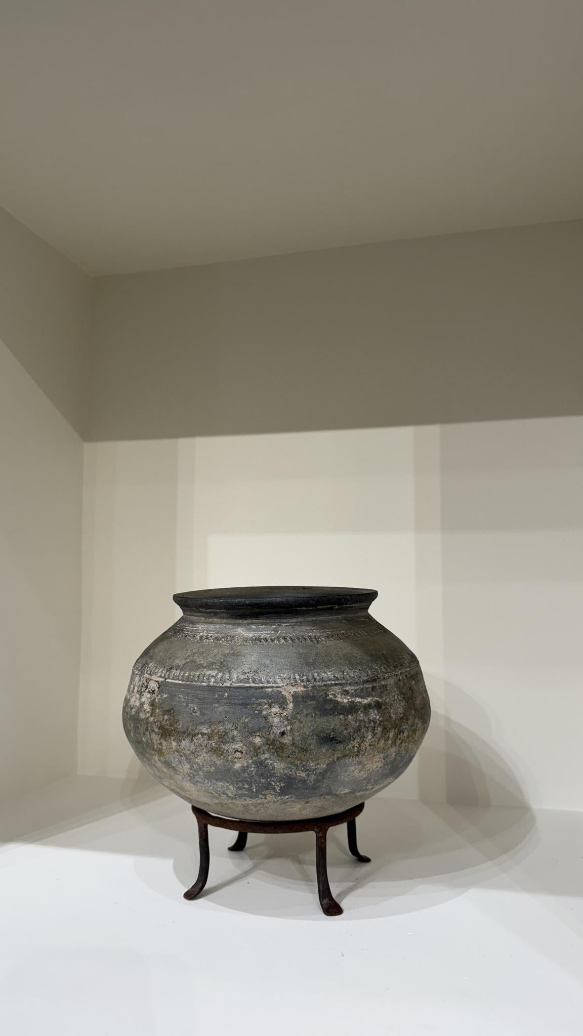 Light Grey Clay Vessel On Riser