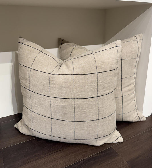 Grid Natural Linen Pillow 24"