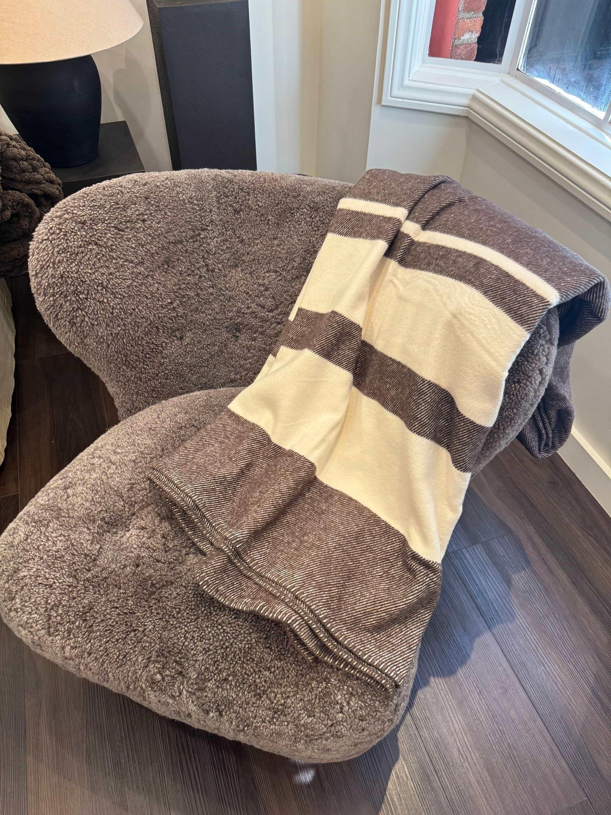Brown & Ivory Wool Throw Blanket