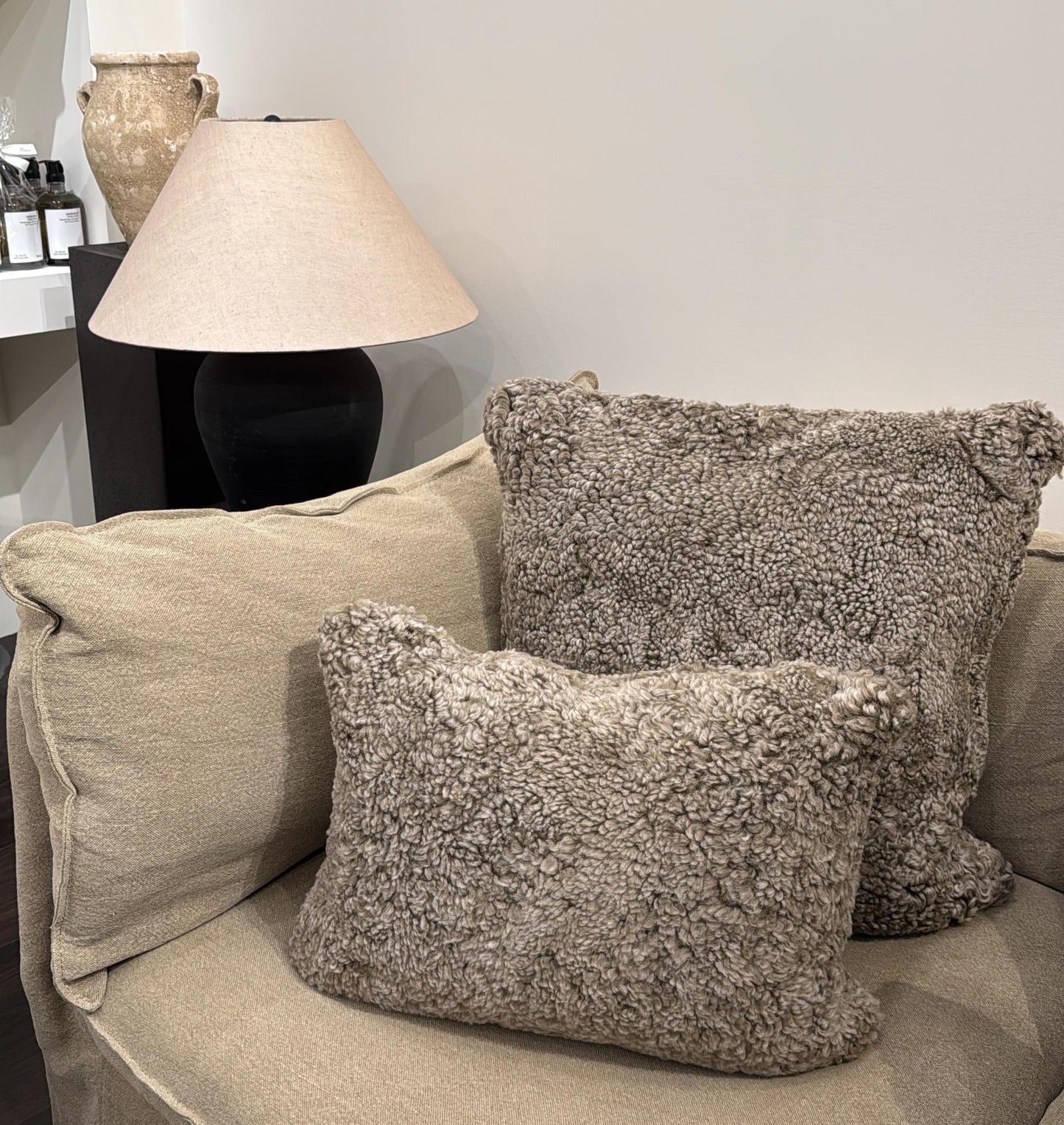 Taupe Shearling Pillow 20" x 20"