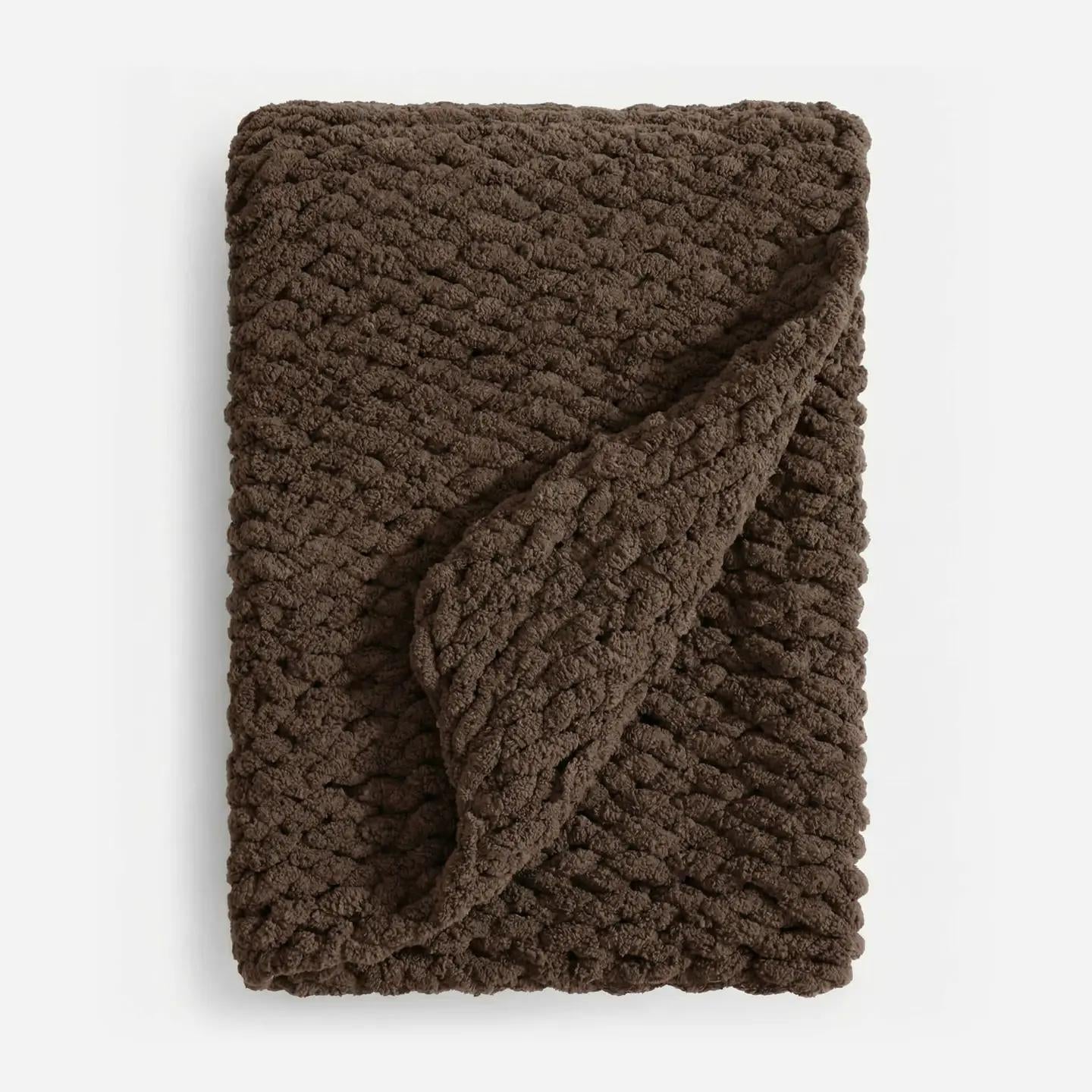 Chocolate Snug Chunky Knit Throw Blanket